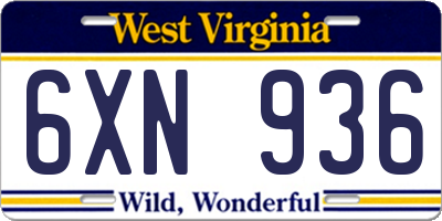 WV license plate 6XN936
