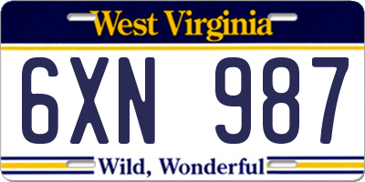 WV license plate 6XN987