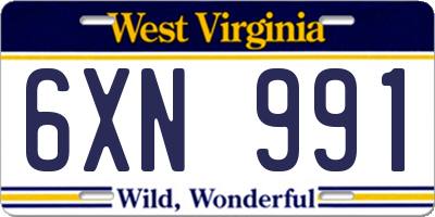 WV license plate 6XN991