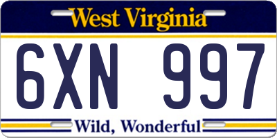 WV license plate 6XN997