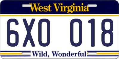 WV license plate 6XO018