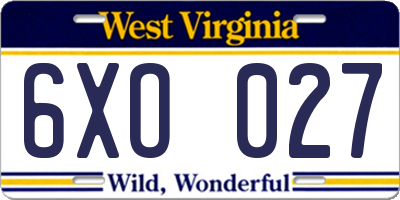WV license plate 6XO027