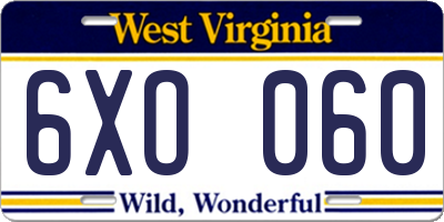 WV license plate 6XO060