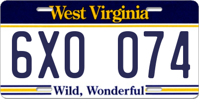 WV license plate 6XO074