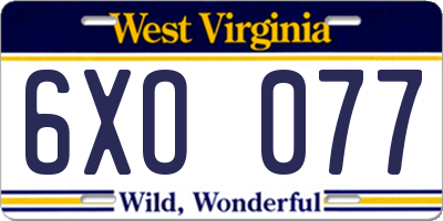 WV license plate 6XO077