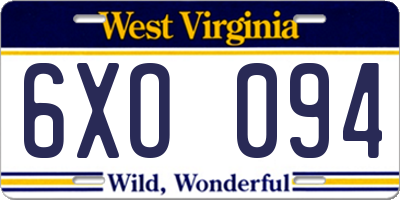 WV license plate 6XO094