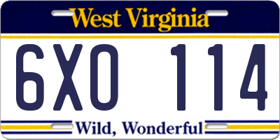 WV license plate 6XO114