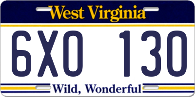 WV license plate 6XO130