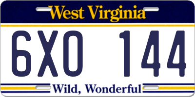 WV license plate 6XO144