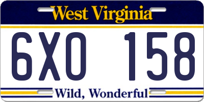 WV license plate 6XO158