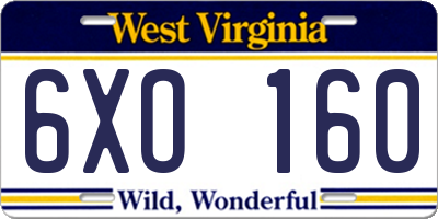 WV license plate 6XO160