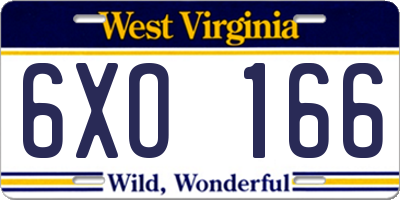 WV license plate 6XO166