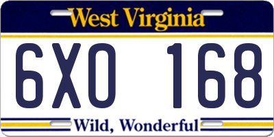 WV license plate 6XO168