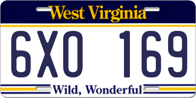 WV license plate 6XO169