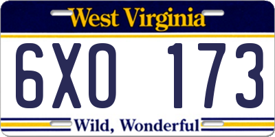 WV license plate 6XO173