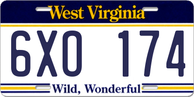 WV license plate 6XO174