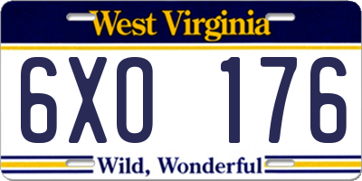 WV license plate 6XO176