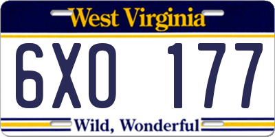 WV license plate 6XO177