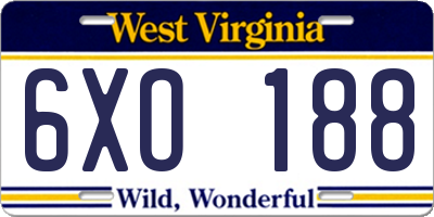 WV license plate 6XO188