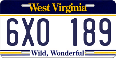 WV license plate 6XO189