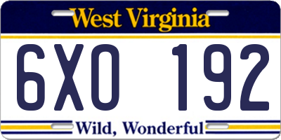 WV license plate 6XO192