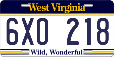 WV license plate 6XO218