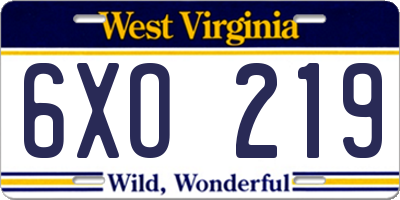 WV license plate 6XO219