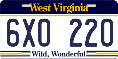 WV license plate 6XO220