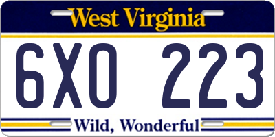WV license plate 6XO223