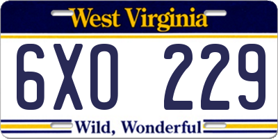 WV license plate 6XO229