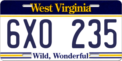 WV license plate 6XO235