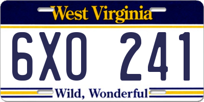 WV license plate 6XO241