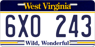WV license plate 6XO243