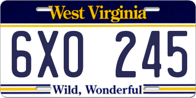 WV license plate 6XO245