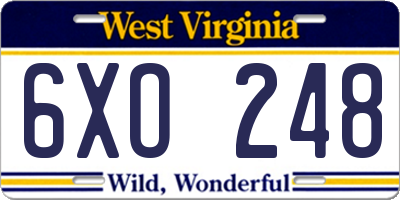 WV license plate 6XO248