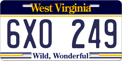 WV license plate 6XO249