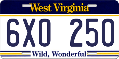 WV license plate 6XO250