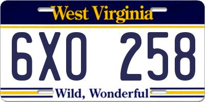 WV license plate 6XO258