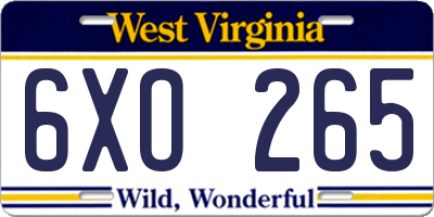 WV license plate 6XO265
