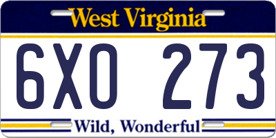 WV license plate 6XO273
