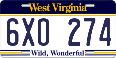 WV license plate 6XO274
