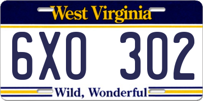 WV license plate 6XO302