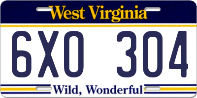 WV license plate 6XO304