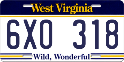 WV license plate 6XO318