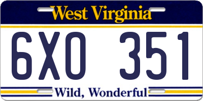 WV license plate 6XO351