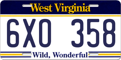 WV license plate 6XO358