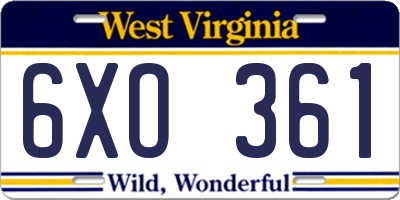 WV license plate 6XO361