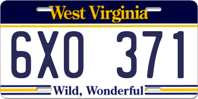WV license plate 6XO371