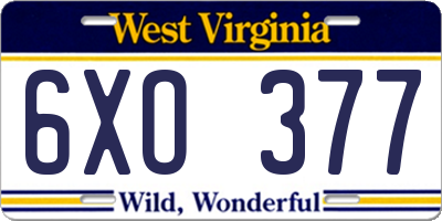 WV license plate 6XO377