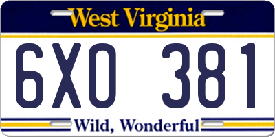WV license plate 6XO381
